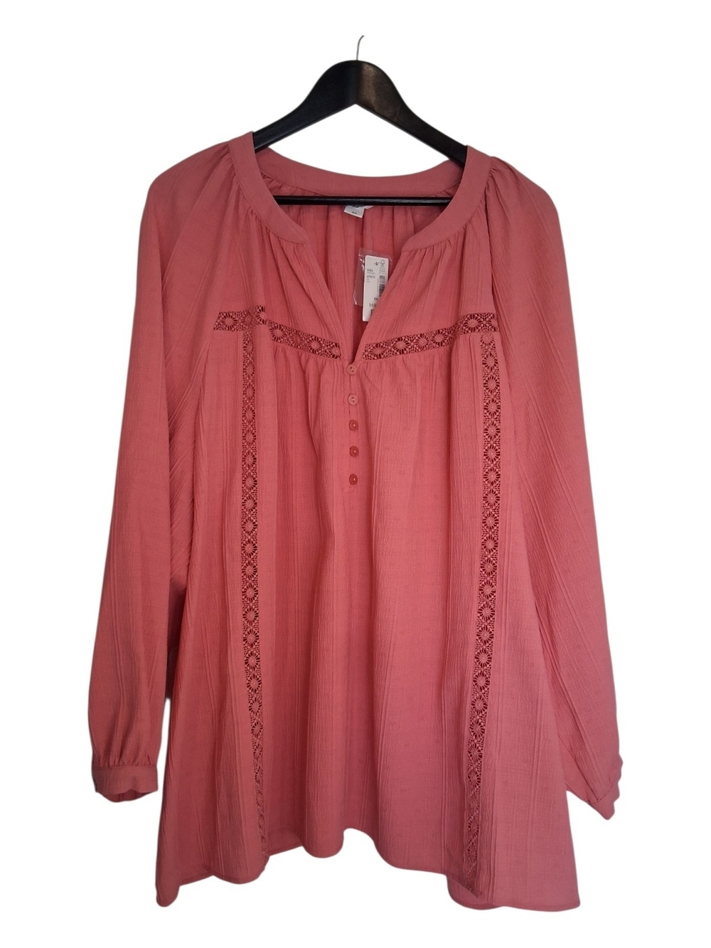 NWT Penningtons Pink Boho Lace Trim Peasant Blouse Top 5X